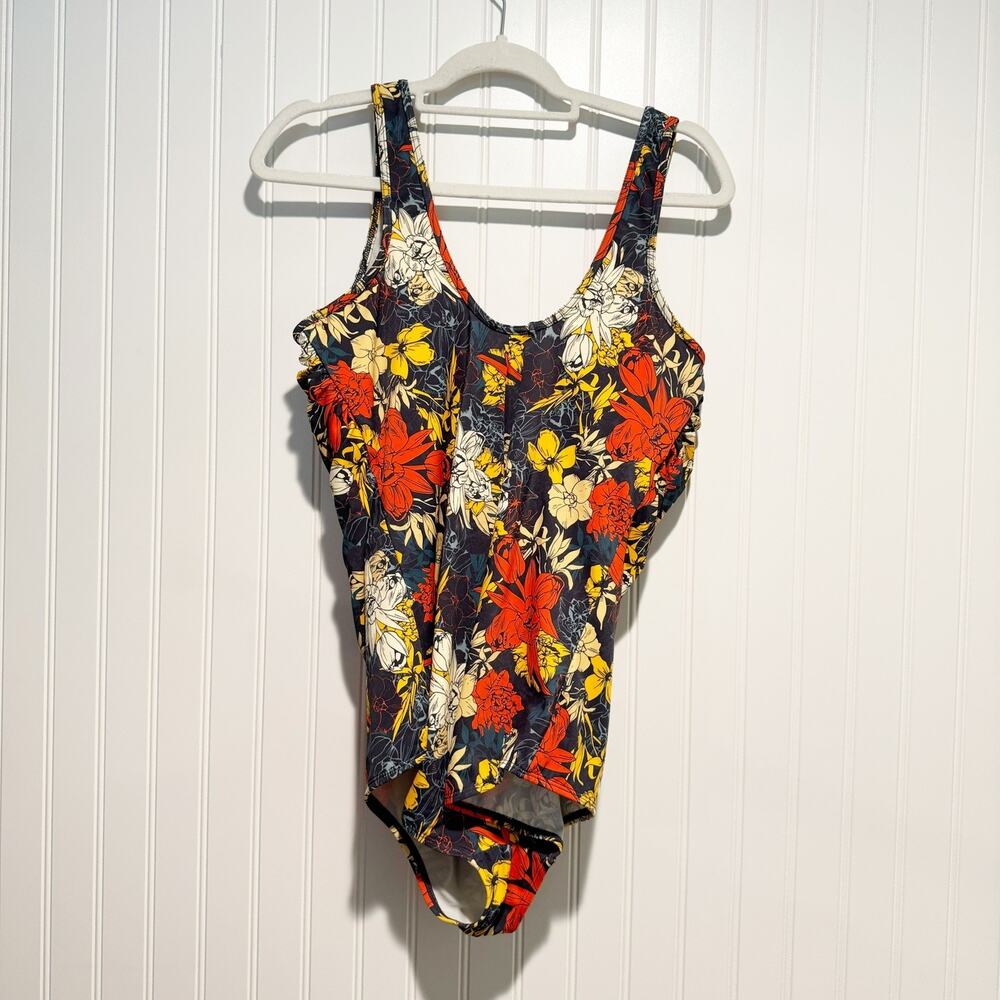 Delimira Floral Zip Front One Piece Swimsuit Tummy Control Size 14W - Picture 8 of 8